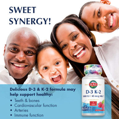 Kal 1000 Iu D-3 & K2 Tablets, Raspberry, 60 Count (Pack of 1)