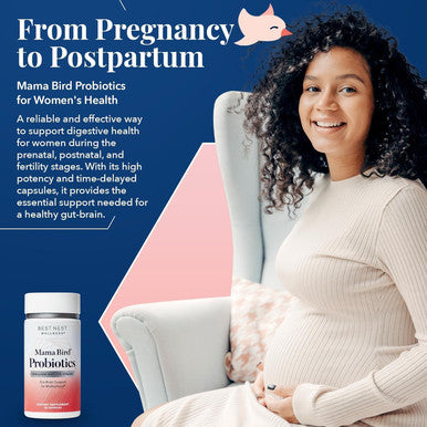 Best Nest Wellness Mama Bird Probiotics Gut-Brain Health Connection: Once Daily Women Probiotic for Prenatal Postnatal & Fertility Digestive Health 50B CFU15 Strains Probiotic Supplement 30 Count