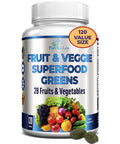 YUMMYVITE Fruit And Veggie Superfood Greens - 120 Tablets - 28 Fruits And Vegetables Incl. Alfalfa, Barley Grass, Spirulina, Beet Root, Tart Cherry, Non-Gmo - 120 Tablets