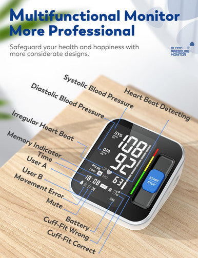 ATUDER Blood Pressure Monitors for Home Use Upper Arm, Accurate Cuff 8.7"-15.7" Monitor with Large Backlight Display 2 Users 240 Sets Memory & HR Detection, Digital BP Machine with Carrying Case