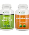 Purely Holistic Black Seed Oil 1400Mg + Organic Ashwagandha 1300Mg Bundle - 180 Softgels + 180 Capsules - Easy To Swallow - Made In Usa