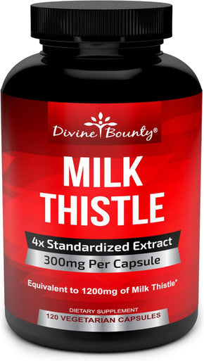 Divine Bounty Pure Milk Thistle Capsules Supplement - A Potent 1200Mg Milk Thistle Supplement With 4X Concentrated Extract (Standardized) 120 Vegetarian Capsules