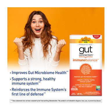 Country Life Gut Connection Immune Balance - Probiotic-Free - Promotes Improved Gut Microbiome Health & Gut-Brain Balance - Supports Strong Healthy Immune System - Gluten-Free Vegan - 60 Vegan Caps