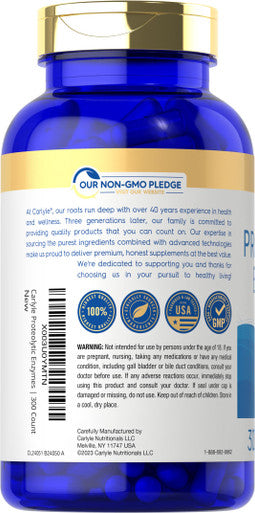 Carlyle Proteolytic Enzymes | 300 Capsules | Systemic Broad Spectrum Supplement | Vegetarian, Non-Gmo & Gluten Free Formula