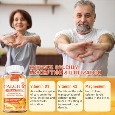 1000 Mg Calcium Citrate Supplement Gummies For Adults - Calcium Gummies With Vitamin D3, K2, Magnesium, Strontium For Women, Men - Support Calcium Absorption & Immune System