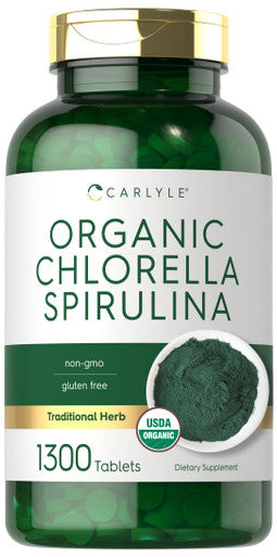 Carlyle Organic Chlorella Spirulina Tablets | 1300 Count | 50/50 Blend | Non-Gmo And Gluten Free