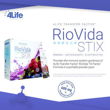4Life Transfer Factor RioVida Stix Tri-Factor Formula - Support Healthy Immune System with Elderberry Blueberry Pomegranate and Acai - Antioxidant Support - 15 Powder Packs