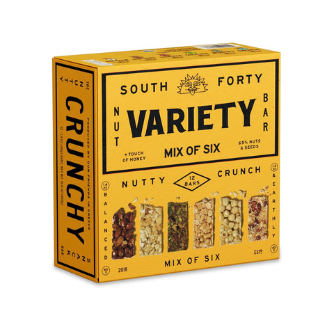 South 40 Snacks Crunchy Nut Bars, Mix of 4 Premium Variety Pack, Touch of Honey, Natural Protein (40g Bar, Pack of 12)