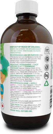 Organika Kids Liquid Calcium Plus- With Vitamins D3 And K2- Healthy Bone And Teeth Development- Mixed Berry Flavour- 450Ml