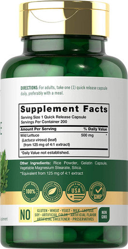 Carlyle Wild Lettuce Extract 500Mg | 200 Capsules | Non-Gmo, Gluten Free Supplement