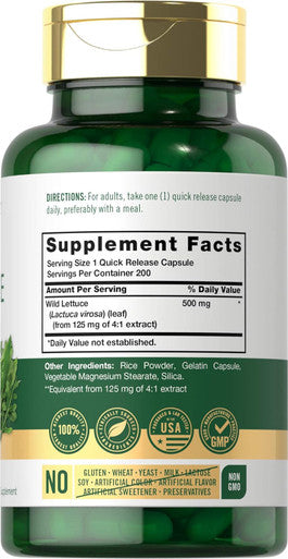 Carlyle Wild Lettuce Extract 500mg | 200 Capsules | Non-GMO Gluten Supplement