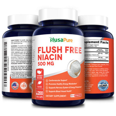 NusaPure Flush Free Niacin 500mg 200 caps (Non-GMO & )