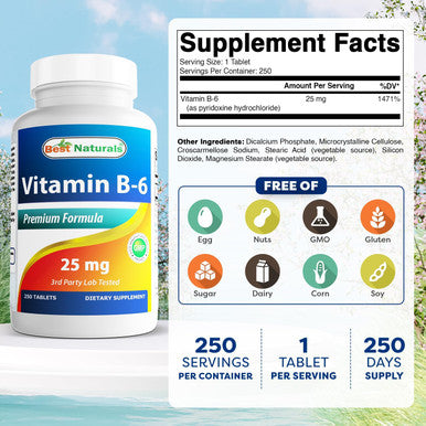 Best Naturals Vitamin B-6 25 Mg Tablets 250 Count
