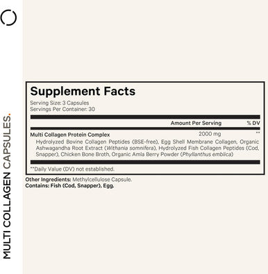 Codeage Multi Collagen Peptides Protein Capsules 5 Collagen Types Grass-Fed & Hydrolyzed Bovine Collagen Pills Supplement Ashwagandha Amla Berry Vitamins Collagen Peptides - 90 Capsules