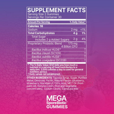 Microbiome Labs Spore Based Probiotic Gummies for Women, Men & Children - MegaSporeBiotic Gummies - 4 Bacillus Probiotics for Digestive Health & Microbiome Support - Berry Flavor (60 Gummies)