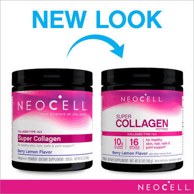NeoCell Super Collagen Powder, 6,600mg Types 1 & 3 Grass-Fed Collagen, Gluten , Berry Lemon Flavor, 6.7 Ounces (Package May Vary)