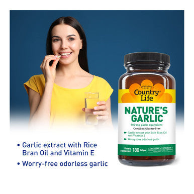 Country Life Nature'S Garlic 500Mg Garlic Equivalent 180 Softgels Certified Gluten Free