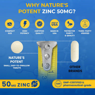 Zinc 50Mg [High Potency] Supplement - Immune Support System From Natural Zinc (Oxide/Citrate) 100 Tablets, Made By Nature'S Potent.