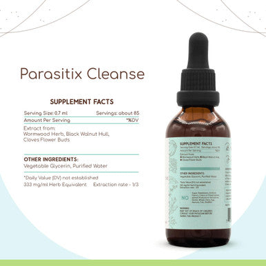 Parasitix Cleanse B60 Alcohol-Free Extract Tincture: Wormwood Herb, Black Walnut Hull, Cloves Flower Buds. Purge Formula 2 Fl Oz