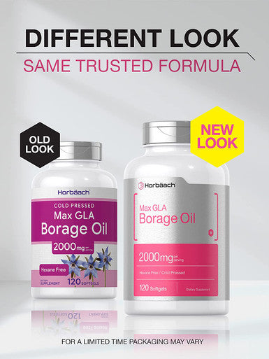 Borage Oil Capsules 2000 mg | 120 Softgels | 380mg of GLA | Cold Pressed Seed Oil Supplement | by Horbaach