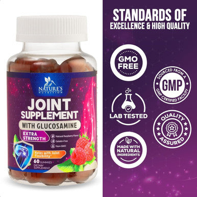 Nature'S Nutrition Nature's Joint Support Glucosamine Gummies Plus Vitamin E - Joint Support Supplement for Occasional Discomfort for Back Knees & Hands - Joint Health & Flexibility Supplement - 60 Gummies