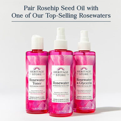 Heritage Store Rosehip Seed Oil Organic Cold Pressed Deep Hydration for Dry Combination Skin Care & Dry Scalp Rejuvenates Hydrates & Balances Naturally Rich in Vitamin A & Vitamin E Vegan 2oz
