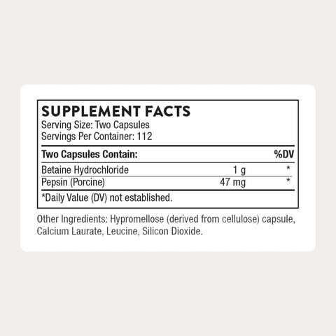 Thorne - Betaine Hcl & Pepsin - Digestive Enzyme & Hydrochloric Acid Supplement For Protein Digestion & Occasional Gas Or Bloating Relief - Third-Party Certified - Gluten & Dairy-Free 225 Capsules