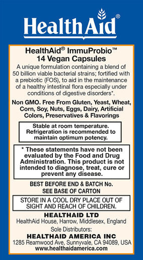 Immuprobio, 50 Billion With Probiotic, Once Daily, 14Ct, Acid & Bile Resistant, Dairy & Gluten Free, Vegan
