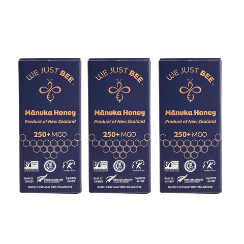We Just Bee Manuka Snap Packs MGO 250+ | Raw Honey Packets from New Zealand | 100% Pure Manuka Honey | 12 Single-Serve Packets for Immunity, Energy & On-the-Go Wellness | Halal & Kosher