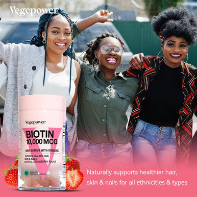 Biotin 10000Mcg Hair Growth Gummies - Vegan Biotin Supplement Supports Healthy Hair, Skin And Nails, Non-Gmo Hair Vitamin Gummy For Women Men Strawberry 60 Bears