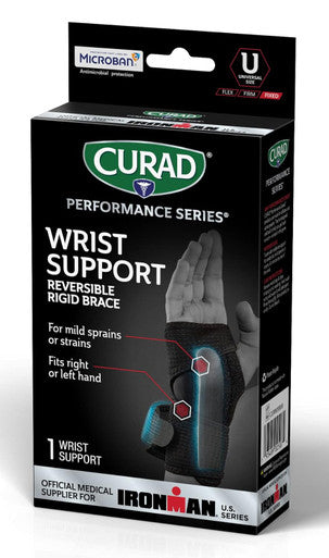 Curad IRONMAN Wrist Support Reversible Rigid Wrist Brace for Mild Sprains Strains Joint Injuries Carpal Tunnel Pain Management 2 Adjustable Straps Universal Fit for Right or Left Wrist 1 Brace