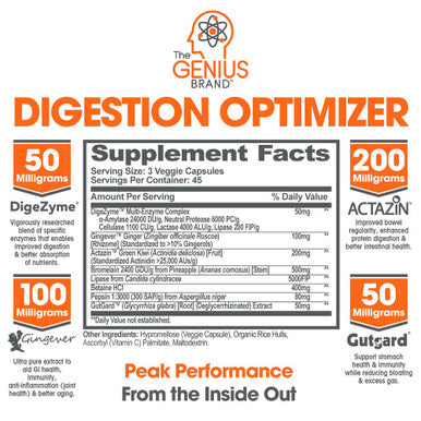 Genius Digestive Enzymes for Digestive Support, Gut Health & Total Wellness - Relief Formula for Gas, Heartburn, & Constipation with Bromelain, Ginger & Prebiotics - 135 Vegetarian Capsules