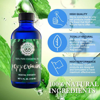 Woolzies Peppermint Essential Oil Organic: Peppermint Oil 100 Pure | Best Therapeutic Grade, Aromatherapy Essential Oils | Mint Oil For Diffuser, Humidifier, Topical Use | Great Mice Repellent (4 oz)