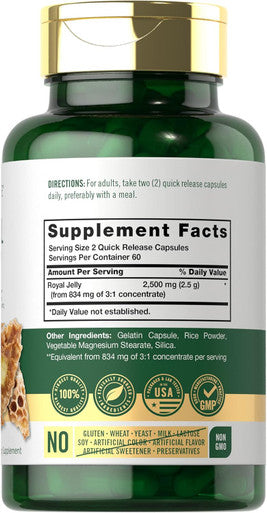 Carlyle Royal Jelly Capsule | 2500mg | 120 Count | Non-GMO and Gluten Formula | Traditional Supplement