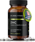 Mt. Angel Vitamins - Zinc Citrate 50Mg - Zinc 50 Mg Citrate Chelate - Natural Zinc Supplements Made In Usa - 60 Vegetarian Tablets