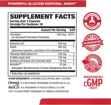 GDA XT Glucose Disposal Agent Nutrient Partitioning Supplement Glucose Support w/ GS4 Chromax Chromium Berberine More Powerful Muscle Builder and Body Recomposition Agent 90 Veggie Capsules