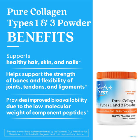 Doctor'S Best Pure Collagen Types 1 & 3 Promotes Healthy Skin Hair & Nails Bone & Joint Support 7.1 Ounce (Pack Of 1)