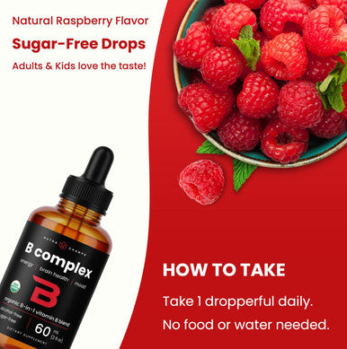 NutraChamps USDA Organic Vitamin B Complex Liquid Drops Sublingual B12 Methycobalamin | B1, B2, B3, B5, B6, B7, B9 | Methylated B Vitamins Complex for Women & Men | Biotin Niacinamide Folate & Folic Acid 2oz
