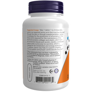 NOW Foods Supplements, (L-Lysine Hydrochloride) 1,000 mg Double Strength Amino Acid 100 Tablets