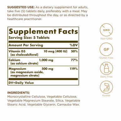 Solgar Calcium Magnesium With Vitamin D3-150 Tablets Pack Of 2 - Promotes Healthy Bones Supports Nerve & Muscle Function - Non-Gmo Gluten Free Kosher - 60 Total Servings