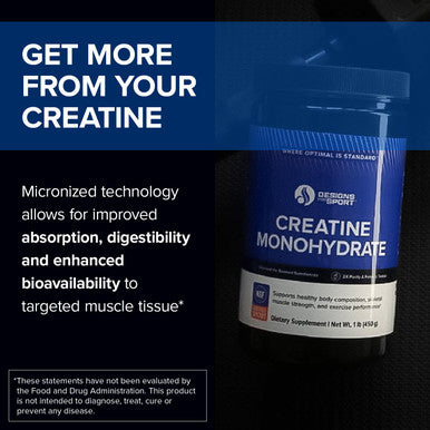 Designs for Sport Micronized Creatine Monohydrate Unflavored Powder - NSF Certified for Sport 90 Servings Supports Muscle Recovery Brain Health Pre and Post Workout Strength