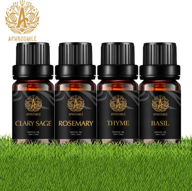 Aromatherapy Clary Sage Essential Oil Set for Diffuser, 100% Pure Thyme Essential Oils Kit for Humidifier, 4X10ml Therapeutic Grade Fresh Grassy Essential Oils Set-Clary Sage,Thyme,Rosemary,Basil Oil