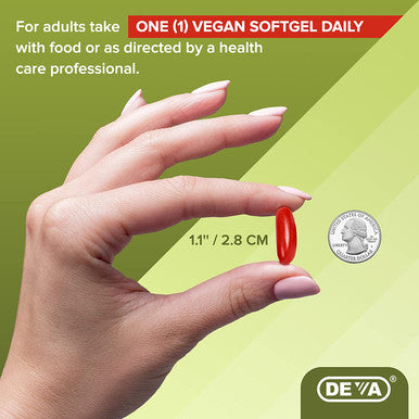 Deva Vegan Omega-3 DHA EPA Supplement - Once-Per-Day Softgel 500 MG - Carrageenan - Gelatin - Non-Fish - Algae Oil Omega-3 Fatty Acids - 60 Softgels