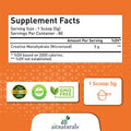 Aitnaturals 100% Micronized Creatine Monohydrate Powder Unflavoured - 400g/80 servings | Muscle Building Support Boosts Energy Replenishes ATP Levels Post Workout Supplement Non-GMO Gluten-