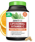Zenwise Vitamin C Liposomal Ascorbic Acid 1500 MG of Organic Highly Bio Available Vitamin C for Immune Health Natural Energy Boost and Skin Care Support 3 Month Supply 180 Capsules