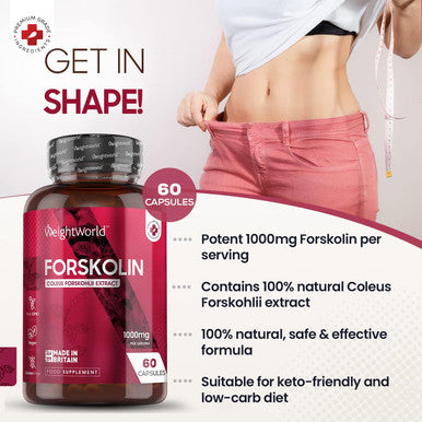 Weightworld Forskolin Capsules 1000mg - 60 Vegan Capsules - Helps You Feel Lighter - Coleus Forskohlii Extract - Keto & Low Carb Diet Friendly Supplement for Men & Women - Allergen- & GMO-