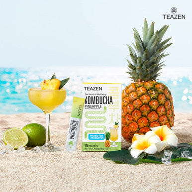Teazen Kombucha Pineapple Flavor 2 Pack with Classic Eco Bottle (Kombucha Powder 20 Sticks Eco Bottle 1EA x 11.8oz)