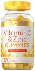 Carlyle Vitamin C And Zinc Gummies | 120 Count | Vegan, Non-Gmo, And Gluten Free Supplement | Natural Lemon Flavor
