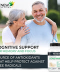 Renew Actives Organic Lions Mane Mushroom Supplement - 40% Polysaccharides, Immune Wellness & Rich In Antioxidant - 120 Capsules
