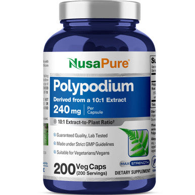 NusaPure Polypodium Leucotomos Capsules, 240 mg, 200 Veg Capsules (Non-GMO, Vegan)